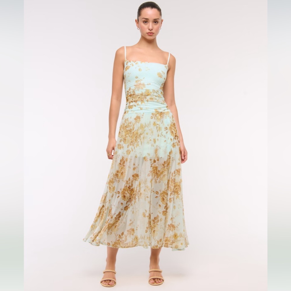 ABERCROMBIE Bra-Free Flowy Sheer Maxi Dress M in Turqoise